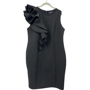 Eloquii Black Sleeveless Sheath Party Dress One Shoulder Ruffle Back Zip Size 20